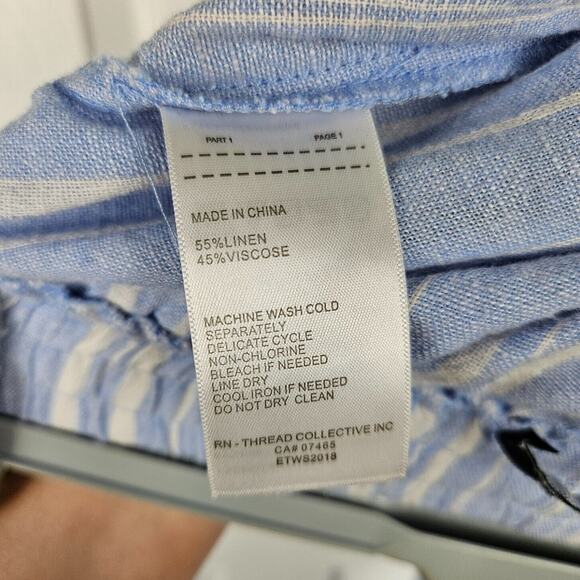 Ellen Tracey Linen Blend Striped Wide Leg Pants Size S Resort Wear Pull On Blue - Picture 4 of 4